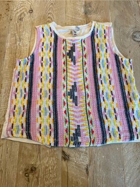 Dolan Anthropologie Pink Patterned Open Back Tapestry Top M